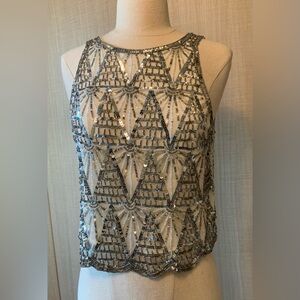 Women's Walter Baker W118 Silver Sequin Embellished Silver Crop Top Blouse Sz M